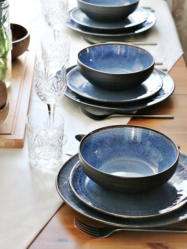 Keramikas pusdienu šķīvju komplekts Black Blue Jeans, 22 cm, 6 gab цена и информация | Trauki, šķīvji, pusdienu servīzes | 220.lv