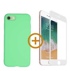 Силиконовый чехол «SoundBerry» Зелёный Full protection + защитное стекло для iPhone 7/8 SE2020, белое цена и информация | Чехлы для телефонов | 220.lv