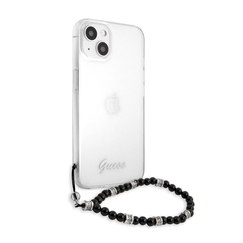 GUHCP13SKPSBK Guess PC Script and Black Pearls Case for iPhone 13 Mini Transparent цена и информация | Telefonu vāciņi, maciņi | 220.lv