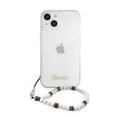 GUHCP13SKPSWH Guess PC Script and White Pearls Case for iPhone 13 Mini Transparent cena un informācija | Telefonu vāciņi, maciņi | 220.lv