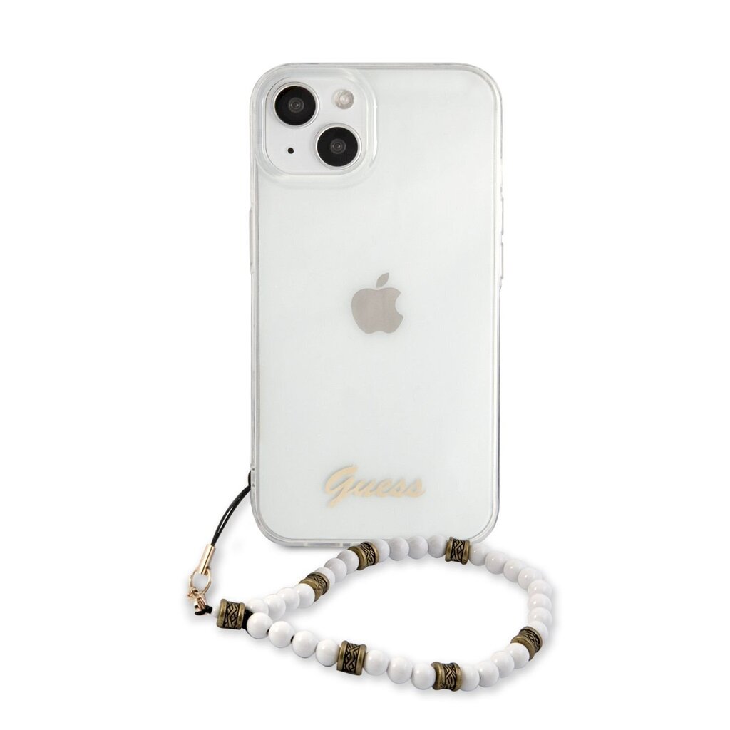 GUHCP13SKPSWH Guess PC Script and White Pearls Case for iPhone 13 Mini  Transparent цена | 220.lv