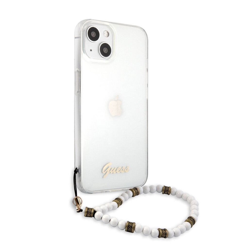 GUHCP13SKPSWH Guess PC Script and White Pearls Case for iPhone 13 Mini  Transparent, Apple iPhone 13 mini, Прозрачный цена | 220.lv