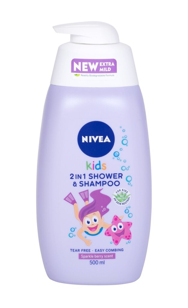 Dušas želeja un šampūns bērniem Nivea Kids 2 in 1 Shower Shampoo 500 ml cena un informācija | Bērnu kosmētika, līdzekļi jaunajām māmiņām | 220.lv