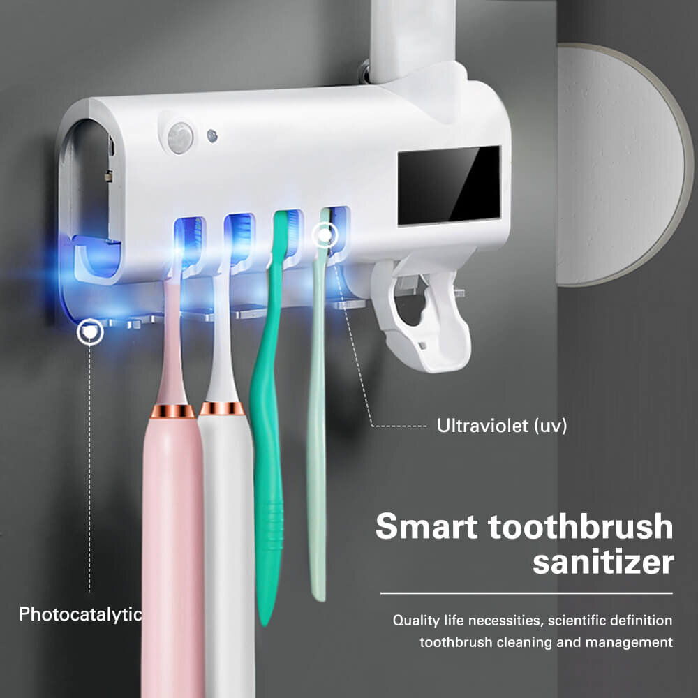 Zobu birstes turētājs ar UV sterilizatoru un zobu pastas dozatoru, piestiprināms pie sienas цена и информация | Vannas istabas aksesuāri | 220.lv