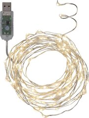 USB gaismas ķēde "Rasas pilieni" 100 LED gaismas, auksti balta, sudraba. Garums 5m, strāvas kabelis 1m, spriegums 5V DC cena un informācija | Ziemassvētku lampiņas, LED virtenes | 220.lv
