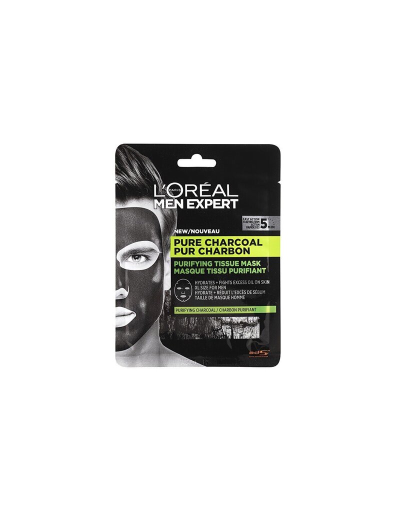 Tekstila sejas maska vīriešiem Men Expert Pure Charcoal Purifying Tissue Mask 32 g cena un informācija | Sejas maskas, acu maskas | 220.lv