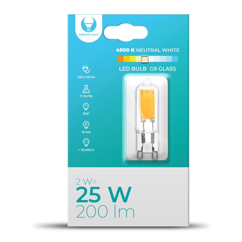 Led spuldze G9 Glass 2W 230V 4500K 200lm cena un informācija | Spuldzes | 220.lv