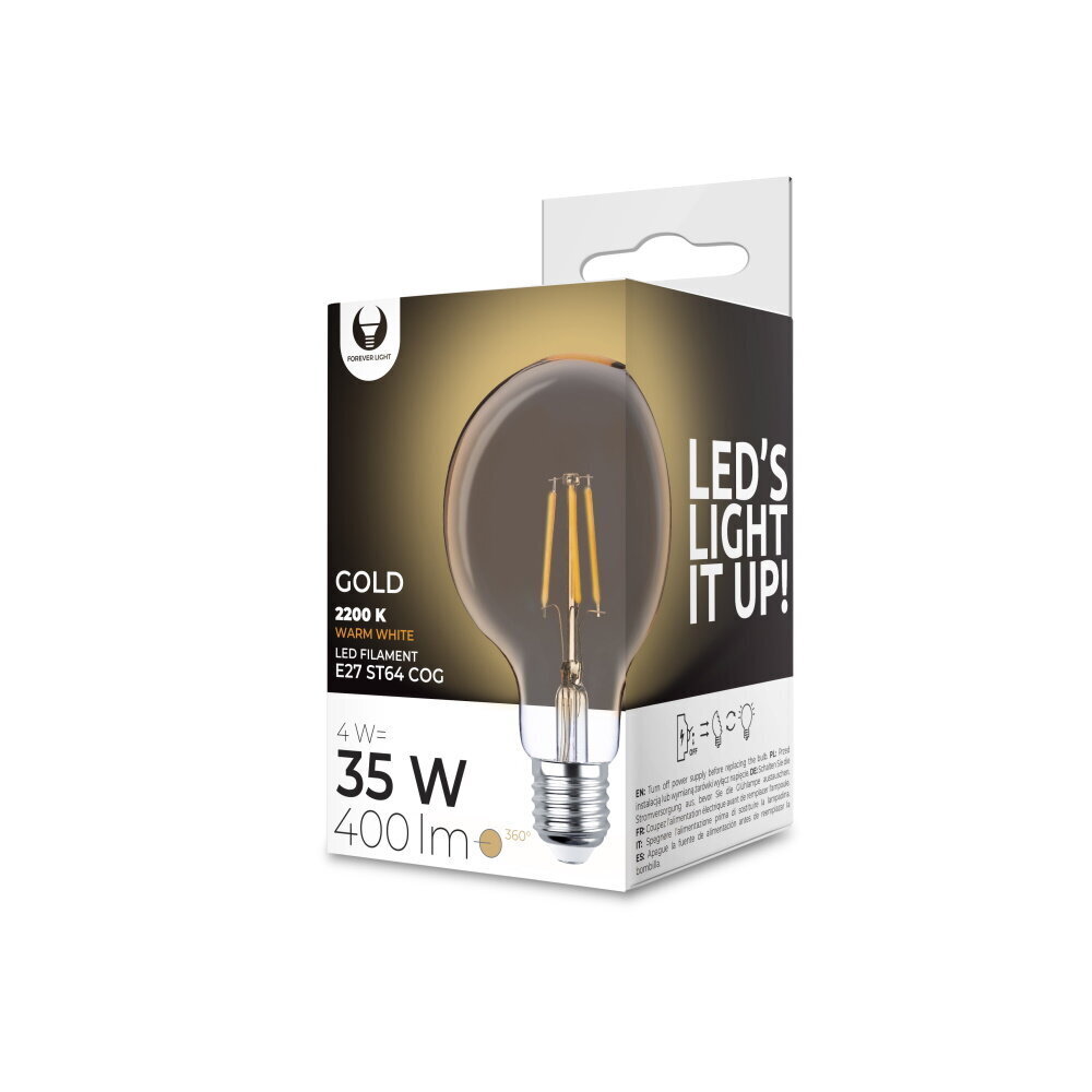 LED Filament spuldze E27 G95 4W 230V 2200K 400lm COG gold. цена и информация | Spuldzes | 220.lv