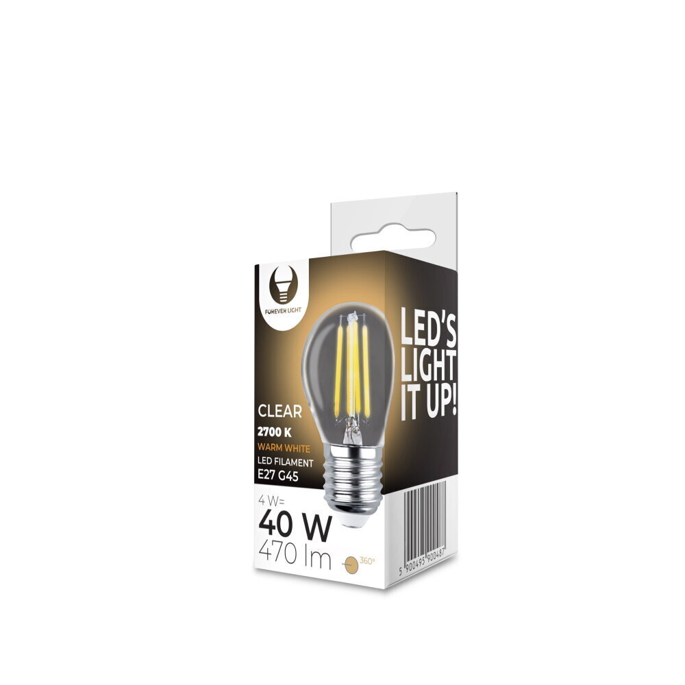 LED Filament spuldze E27 G45 4W 230V 2700K 470lm COG clear. цена и информация | Spuldzes | 220.lv