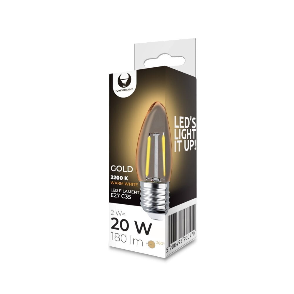 LED Filament spuldze E27 C35 2W 230V 2200K 180lm COG gold. cena un informācija | Spuldzes | 220.lv