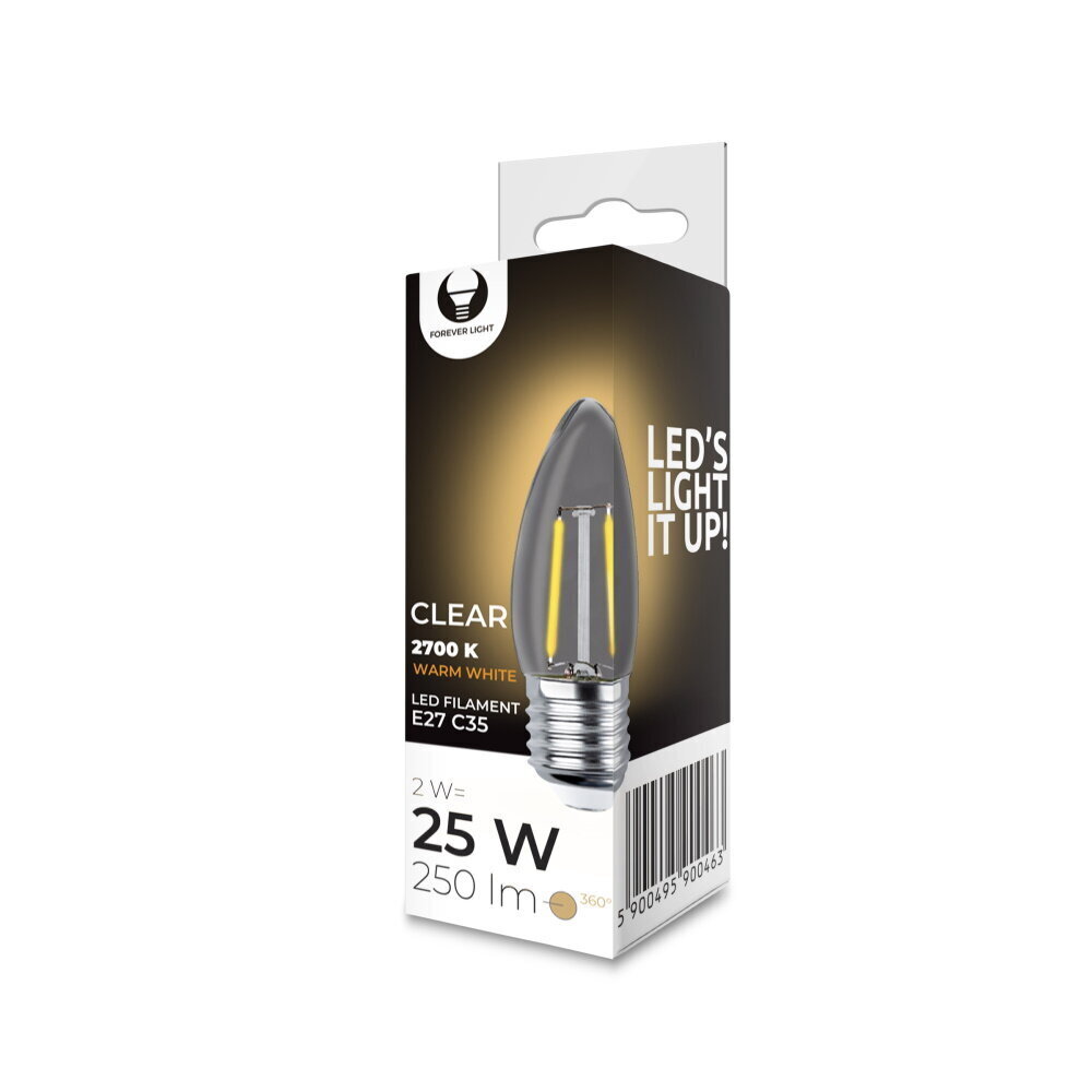 LED Filament spuldze E27 C35 2W 230V 2700K 250lm COG clear. цена и информация | Spuldzes | 220.lv