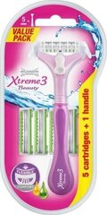 Набор Wilkinson Sword Xtreme3 Beauty: бритва, 1 шт. + бритвенные головки, 5 шт. цена и информация | Косметика и средства для бритья | 220.lv