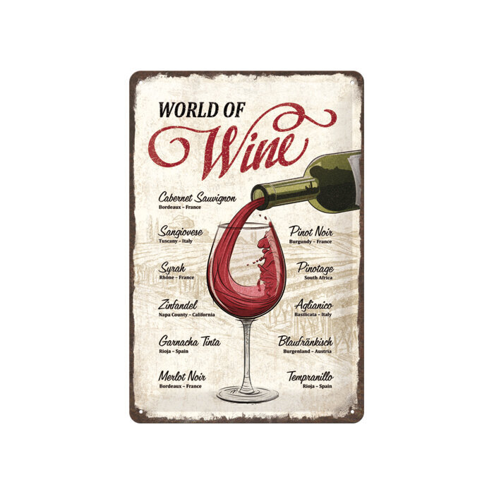 Metāla plāksne 20 x 30 cm, World of wine цена и информация | Interjera priekšmeti | 220.lv