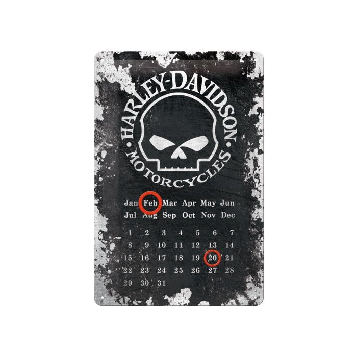 Retro stila metāla kalendārs 20 x 30 cm, Harley-Davidson Skull cena un informācija | Interjera priekšmeti | 220.lv