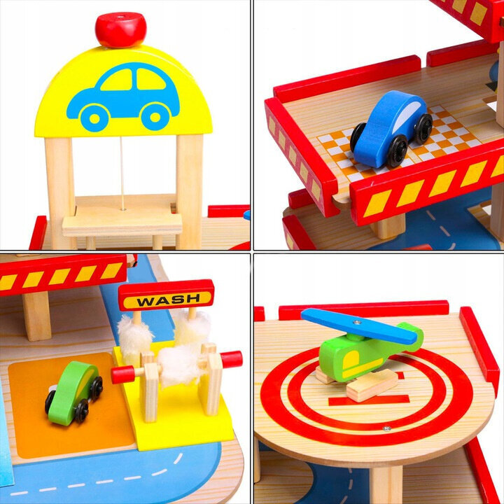 Ecotoys koka rotaļu garāža, 3-stāvu ar mašīnītēm цена и информация | Rotaļlietas zēniem | 220.lv