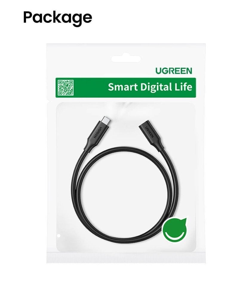 UGREEN USB Type C 3.1 Gen2 Male to Female Cable Nickel Plating 1m (Black) цена и информация | Savienotājkabeļi | 220.lv