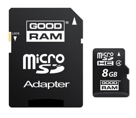 GoodRam 8GB microSDHC + SD adapteris cena un informācija | Atmiņas kartes mobilajiem telefoniem | 220.lv