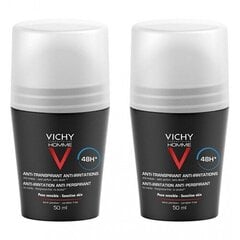 Rullīšu dezodorants Vichy Homme 48H Deo Roll-On Deodorant (Anti-Transpirant Extra Sensitive), 2 x 50 ml cena un informācija | Dezodoranti | 220.lv