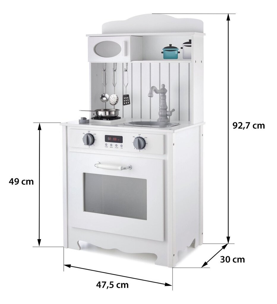 Balta koka virtuve ar priekšautu, aksesuāriem un LED lampu cena un informācija | Rotaļlietas meitenēm | 220.lv
