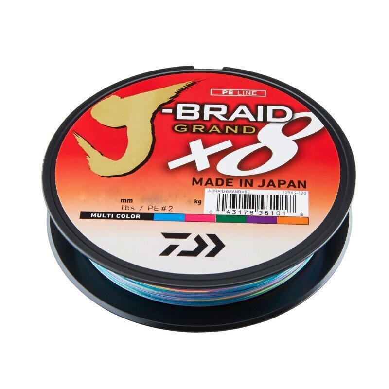 Pīta makšķeraukla Daiwa J-Braid Grand Multicolor, 150 m cena un informācija | Makšķerauklas | 220.lv