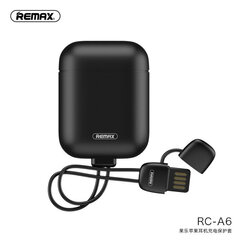 REMAX RC-A6 Silikona maciņš priekš AirPods 1/2 austiņām + kabelis/āķis USB - Lightning (melns) cena un informācija | Remax Video un audio tehnika | 220.lv