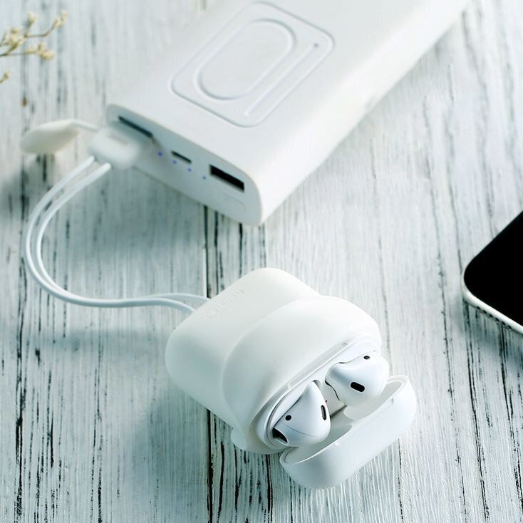 REMAX RC-A6 Silikona maciņš priekš AirPods 1/2 austiņām + kabelis/āķis USB - Lightning (melns) цена и информация | Austiņu piederumi | 220.lv