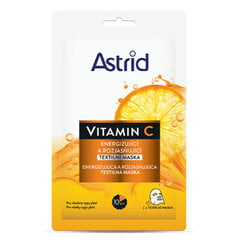 Enerģiju veicinoša un mitrinoša tekstila sejas maska Astrid Vitamin C, 1 gab. cena un informācija | Sejas maskas, acu maskas | 220.lv