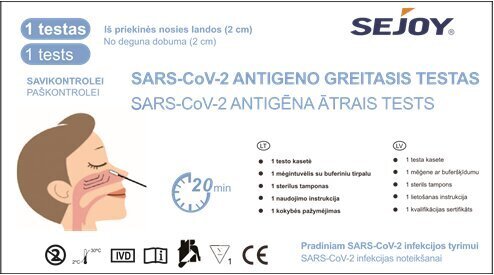 Ātrais antigēna deguma dobuma tests Sejoy, 1 gab. цена и информация | COVID-19 antigēnu testi, siekalu testi | 220.lv