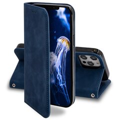 Moozy Marmora zils atveramais vāciņš telefonam iPhone 12, iPhone 12 Pro – Magnētisks, atverams retro dizaina vāciņš-maks ar karšu turētāju un statīvu cena un informācija | Telefonu vāciņi, maciņi | 220.lv