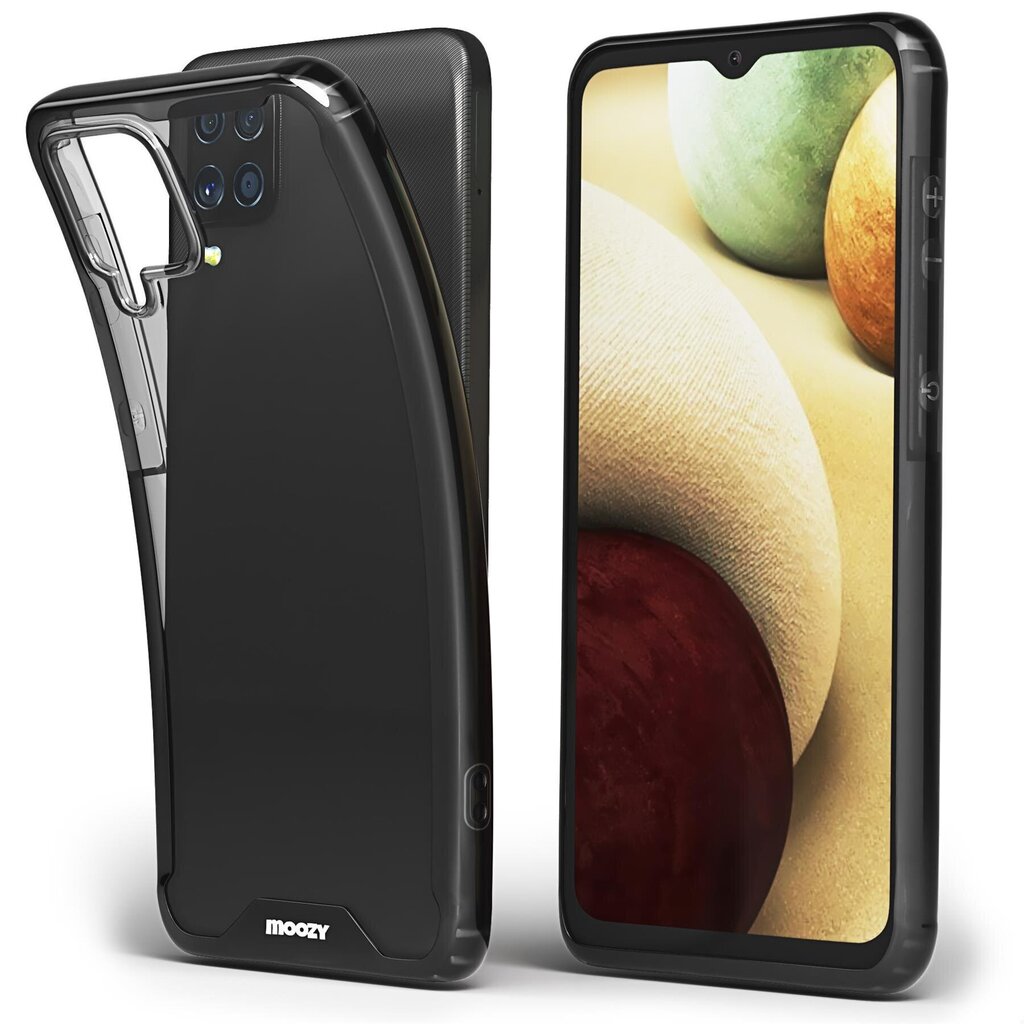 Moozy Xframe Triecienizturīgs vāciņš telefonam Samsung Galaxy A12 – divu krāsu caurspīdīgs hibrīda vāciņš ar melnu triecienu absorbējošu TPU apmali цена и информация | Telefonu vāciņi, maciņi | 220.lv