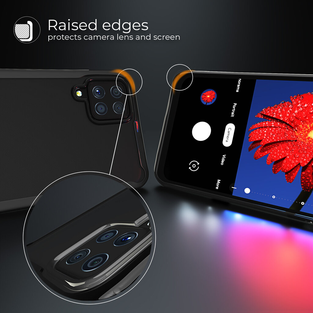 Moozy Xframe Triecienizturīgs vāciņš telefonam Samsung Galaxy A12 – divu krāsu caurspīdīgs hibrīda vāciņš ar melnu triecienu absorbējošu TPU apmali cena un informācija | Telefonu vāciņi, maciņi | 220.lv