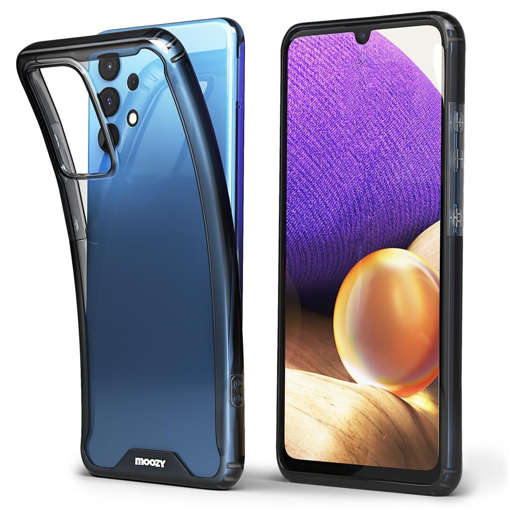 Moozy Xframe Triecienizturīgs vāciņš telefonam Samsung Galaxy A32 5G – divu krāsu caurspīdīgs hibrīda vāciņš ar melnu triecienu absorbējošu TPU apmali cena un informācija | Telefonu vāciņi, maciņi | 220.lv