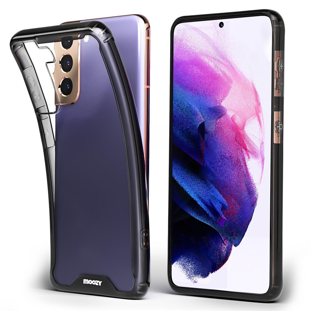 Moozy Xframe Triecienizturīgs vāciņš telefonam Samsung Galaxy S21, Samsung Galaxy S21 5G – divu krāsu caurspīdīgs hibrīda vāciņš ar melnu triecienu absorbējošu TPU apmali cena un informācija | Telefonu vāciņi, maciņi | 220.lv