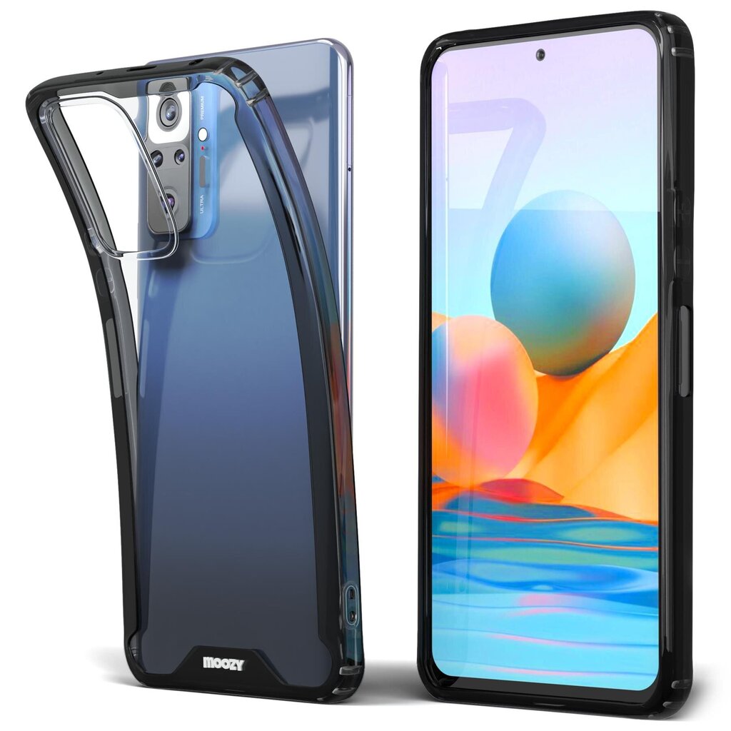 Moozy Xframe Triecienizturīgs vāciņš telefonam Xiaomi Redmi Note 10 Pro, Xiaomi Redmi Note 10 Pro Max – divu krāsu caurspīdīgs hibrīda vāciņš ar melnu triecienu absorbējošu TPU apmali цена и информация | Telefonu vāciņi, maciņi | 220.lv