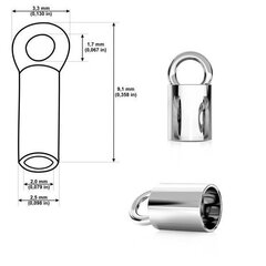 Наконечник из 925 серебра для 2мм шнурка, 3 x 9 мм цена и информация | Принадлежности для изготовления украшений, бисероплетения | 220.lv