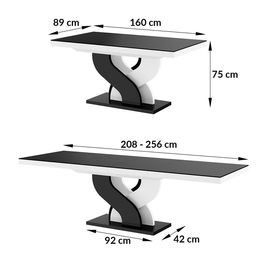 Bīdāmais galds Bella Czarny Mat Bialy Czarny Polysk cena un informācija | Virtuves galdi, ēdamgaldi | 220.lv