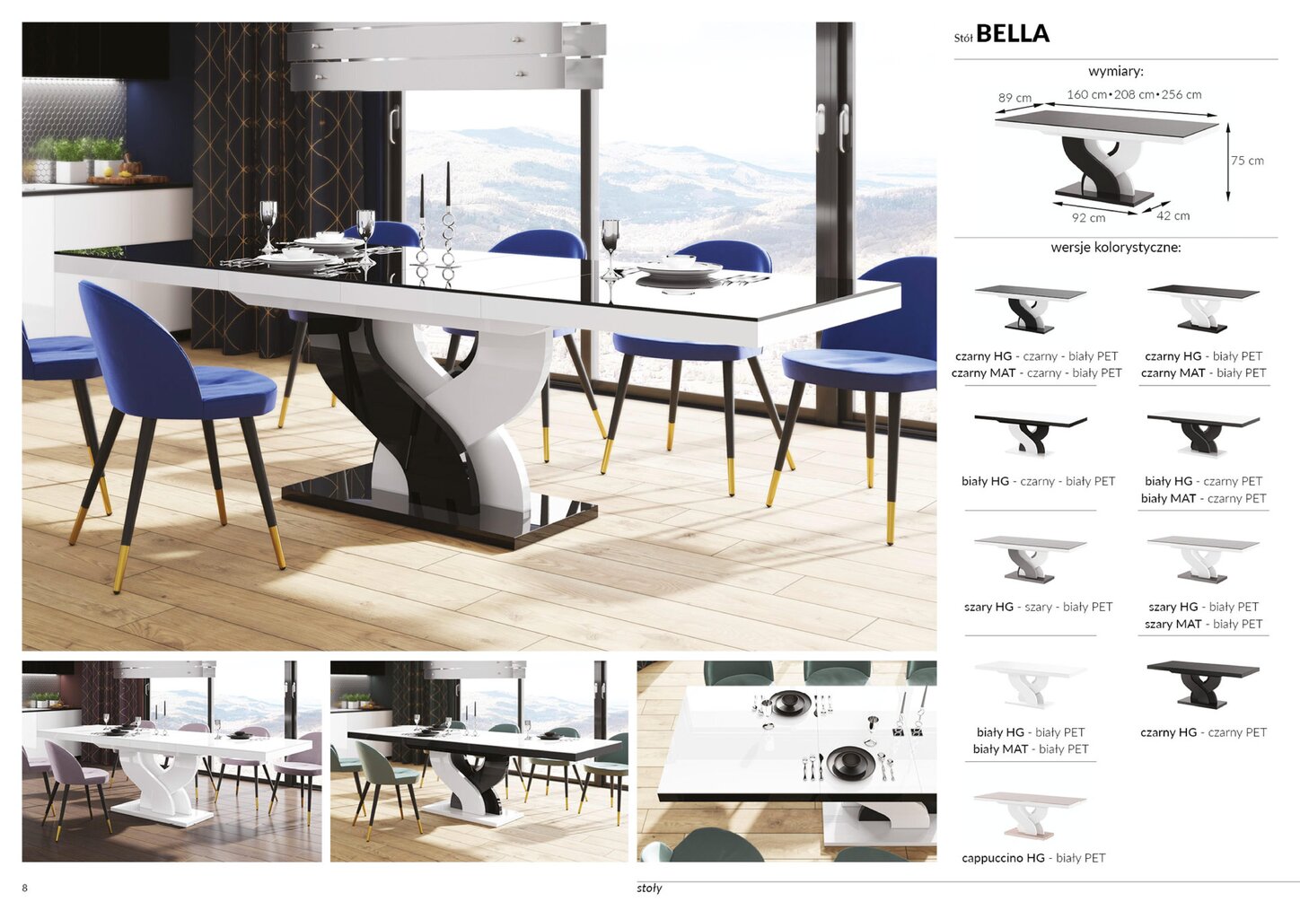 Bīdāmais galds Bella Bialy Mat Bialy Polysk cena un informācija | Virtuves galdi, ēdamgaldi | 220.lv