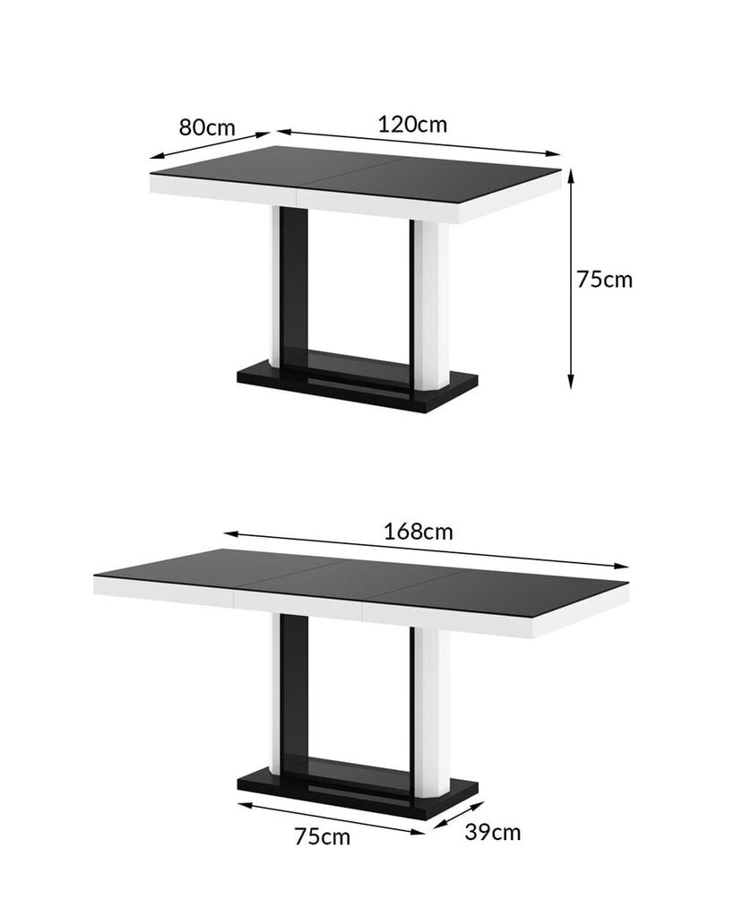 Bīdāmais galds Quadro120 Czarny Mat Bialy +Czarny Polysk cena un informācija | Virtuves galdi, ēdamgaldi | 220.lv
