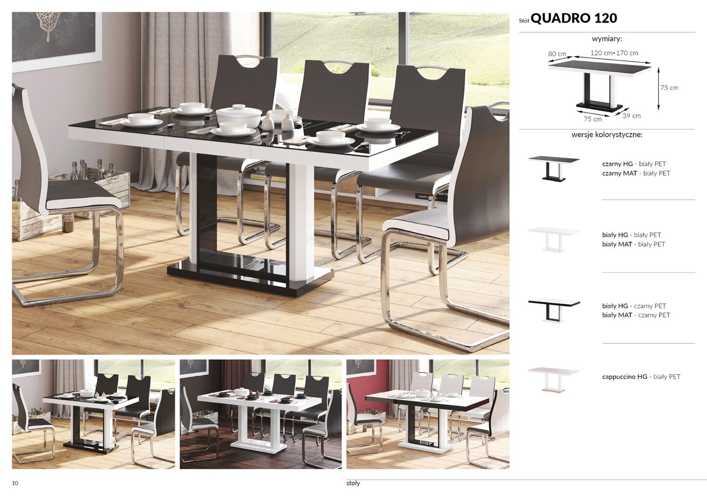 Bīdāmais galds Quadro120 Czarny Polysk Czarny Polysk cena un informācija | Virtuves galdi, ēdamgaldi | 220.lv