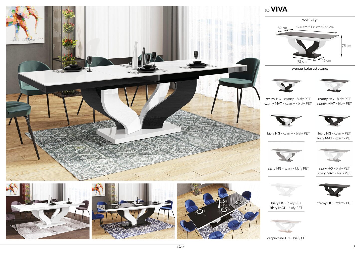 Bīdāmais galds Viva Czarny Polysk cena un informācija | Virtuves galdi, ēdamgaldi | 220.lv