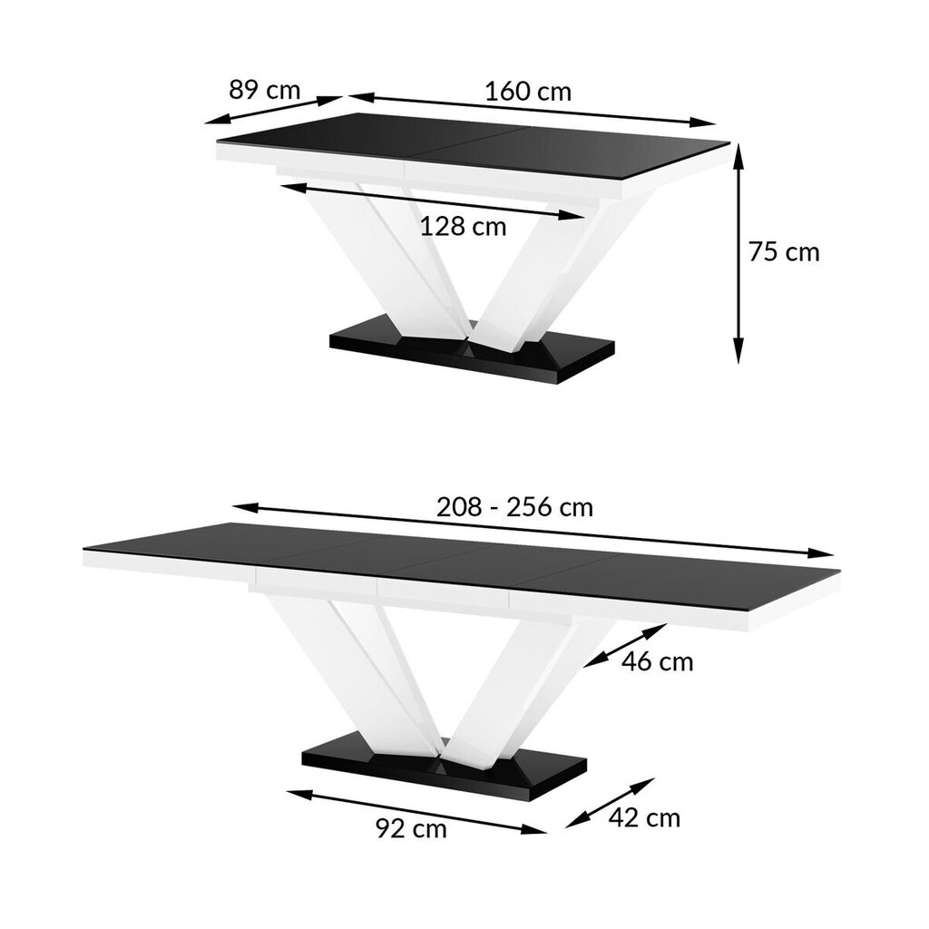 Bīdāmais galds Viva 2 Czarny Mat Bialy+Czarny Polysk cena un informācija | Virtuves galdi, ēdamgaldi | 220.lv