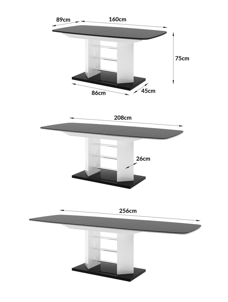 Bīdāmais galds Linosa 3 Czarny Bialy Polysk cena un informācija | Virtuves galdi, ēdamgaldi | 220.lv