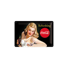 Metāla plāksne 20 x 30 cm, Coca-Cola Refreshing, sieviete cena un informācija | Interjera priekšmeti | 220.lv