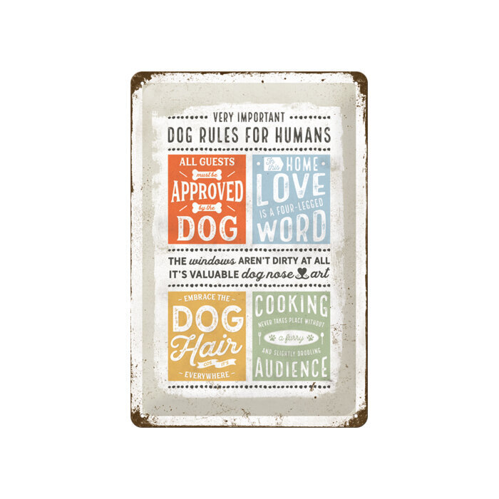 Metāla plāksne 20 x 30 cm, Dog rules for humans cena un informācija | Interjera priekšmeti | 220.lv