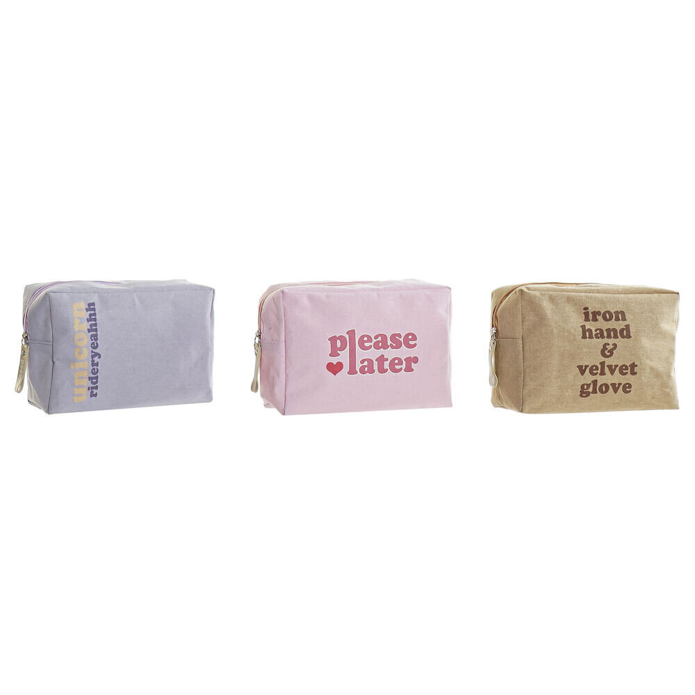 Tualetes soma DKD Home Decor Canvas Zils Rozā Brūns Poliesters Poliuretāns Shabby Chic (3 pcs) (20 x 8 x 14 cm) cena un informācija | Skolas somas | 220.lv