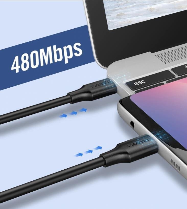 USB-C PD cable UGREEN Power Delivery 60W 1m (black) cena un informācija | Kabeļi un vadi | 220.lv