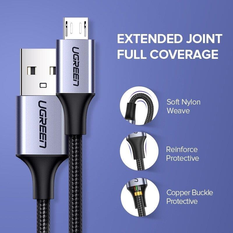 UGREEN micro USB Cable QC 3.0 2.4A 0.25m (Black) цена и информация | Kabeļi un vadi | 220.lv