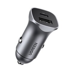 Автомобильное зарядное устройство Ugreen USB Type C / USB 24W Power Delivery Quick Charge, серое (30780) цена и информация | Зарядные устройства для телефонов | 220.lv