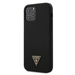 Maciņš aizmugurējais Guess    Apple    iPhone 12/12 Pro 6.1'' Metal Triangle Silicone Cover    Black cena un informācija | Telefonu vāciņi, maciņi | 220.lv