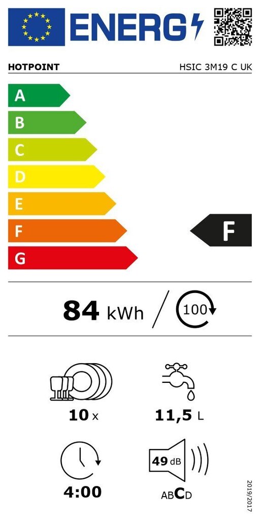 Hotpoint-Ariston HSIC3M19, iebūvējama trauku mazgājamā mašīna, 10 kompl, 45 cm cena un informācija | Trauku mazgājamās mašīnas | 220.lv